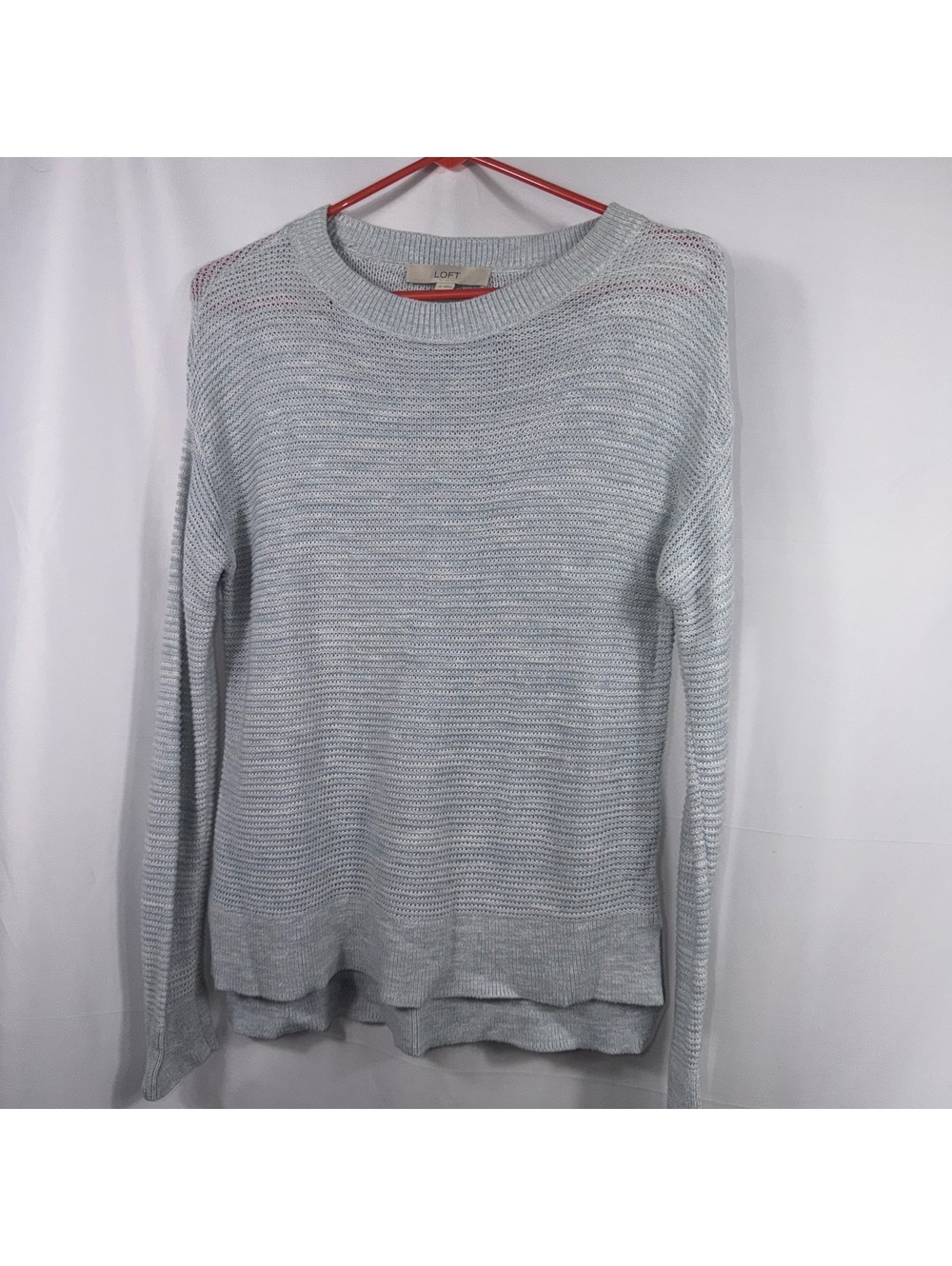 LOFT XS Blue Cotton Open Knit Hi Low Sweater